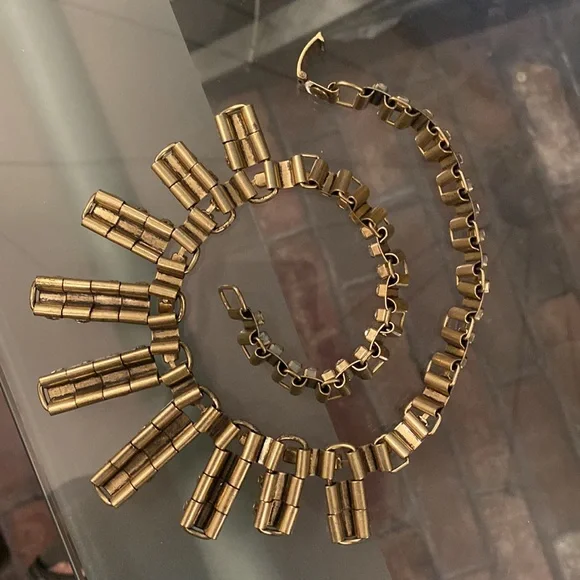 J CREW - necklace: gold tone w asymmetrical chunks & rhinestones throughout - Picture 8 of 16